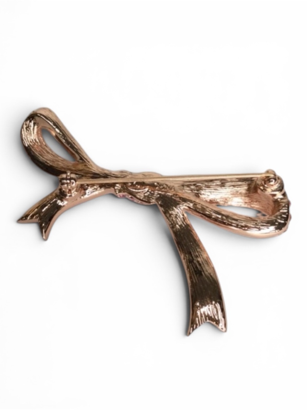 Vintage KJL Rosegold Tone Pink Pavé Bow Brooch - New Old Stock - Picture 11 of 13